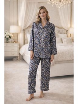 Private Lives - Printed Satin Classic Collar Shirt And Pyjama