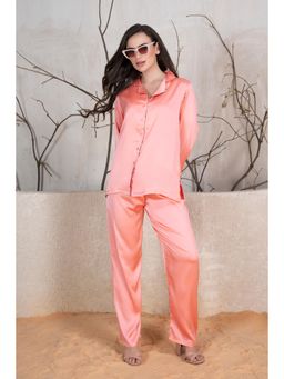 Private Lives - Peach Satin Classic Collar Shirt And Pyjama