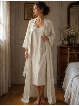 Private Lives - Ivory Whisper Satin With Long Nightdress