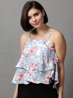 SHOWOFF - Women's Shoulder Straps Floral Blue Styled Back Top