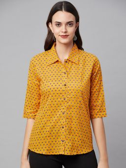 Divena - Yellow Block Printed Casual Women Shirt