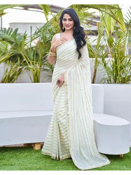 SATRANI - Women Off White Sequence Georgette Saree With Unstitched Blouse