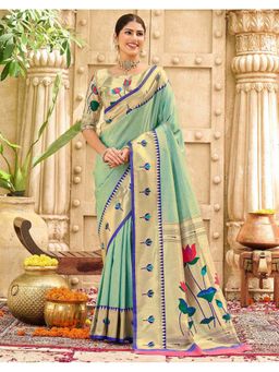 SATRANI - Women Mint Green Pathani Silk Saree With Unstitched Blouse