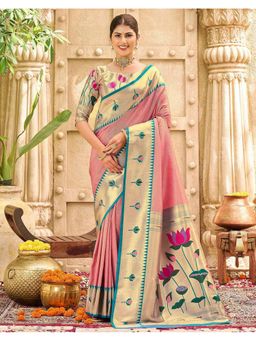 SATRANI - Women Rose Pink Pathani Silk Saree With Unstitched Blouse