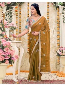SATRANI - Women Copper Sequins Embroidery Silk Saree With Unstitched Blouse
