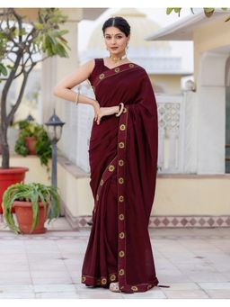 SATRANI - Women Maroon Lace and Tassels Silk Saree With Unstitched Blouse