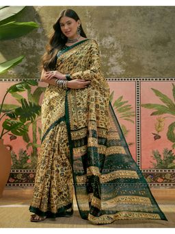 SATRANI - Women Dusty Lemon Yellow Khadi Saree With Unstitched Blouse
