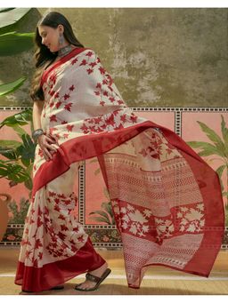 SATRANI - Women Off White Khadi Saree With Unstitched Blouse