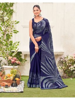 SATRANI - Women Dark Blue Khadi Saree With Unstitched Blouse