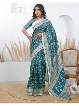 SATRANI - Women Rama Blue Khadi Saree With Unstitched Blouse