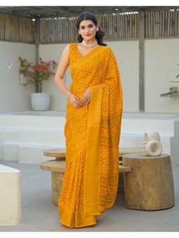 SATRANI - Women Yellow Bandhani Printed Georgette Saree With Unstitched Blouse