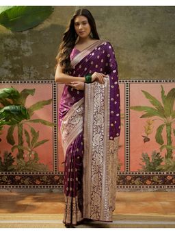 SATRANI - Women Purple Woven Silk Saree With Unstitched Blouse