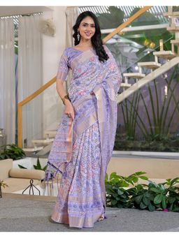 SATRANI - Women Purple Floral Printed Silk Saree With Unstitched Blouse