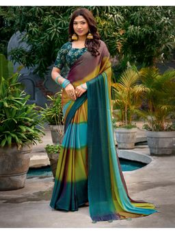 SATRANI - Women Multi Ombre Chiffon Saree With Unstitched Blouse