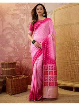 SATRANI - Women Light Pink Bandhani Printed Silk Saree With Unstitched Blouse