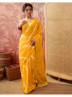 SATRANI - Women Yellow Zari Woven Printed Silk Saree With Unstitched Blouse