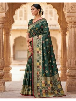 SATRANI - Women Green Chanderi Cotton Saree With Unstitched Blouse