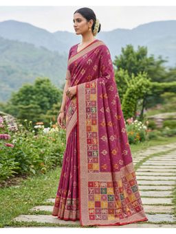 SATRANI - Women Magenta Chanderi Cotton Saree With Unstitched Blouse