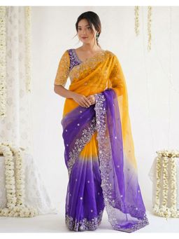 SATRANI - Women Purple Sequins Embroidery Chiffon Saree With Unstitched Blouse