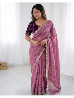 SATRANI - Women Pink Sequins Embroidery Georgette Saree With Unstitched Blouse