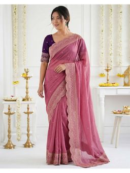 SATRANI - Women Pink Embroidery Georgette Saree With Unstitched Blouse