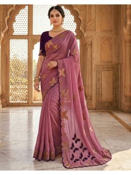 SATRANI - Women Mauve Embroidery Georgette Saree With Unstitched Blouse