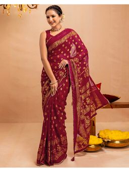 SATRANI - Women Maroon Georgette Saree With Unstitched Blouse