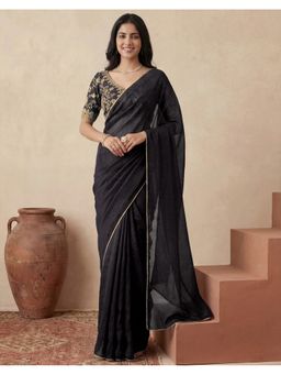 SATRANI - Women Black Silk Saree With Unstitched Blouse