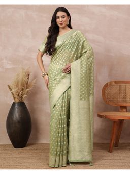 SATRANI - Women Green Silk Saree With Unstitched Blouse