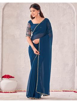 SATRANI - Women Blue Georgette Saree With Unstitched Blouse