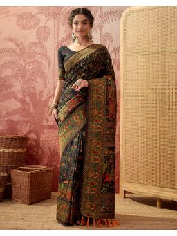 SATRANI - Women Black Silk Saree With Unstitched Blouse