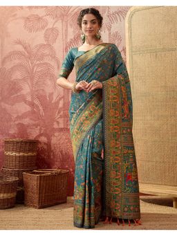 SATRANI - Women Green Silk Saree With Unstitched Blouse