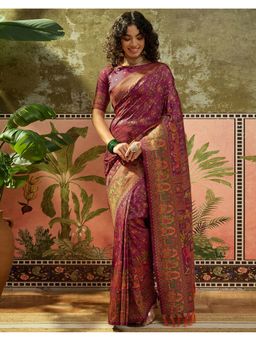 SATRANI - Women Magenta Silk Saree With Unstitched Blouse