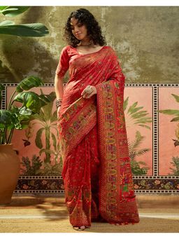 SATRANI - Women Red Silk Saree With Unstitched Blouse