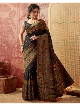 SATRANI - Women Black Silk Saree With Unstitched Blouse