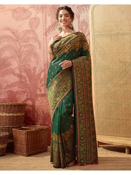 SATRANI - Women Green Silk Saree With Unstitched Blouse