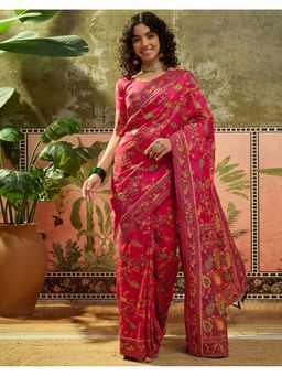 SATRANI - Women Dark Pink Silk Saree With Unstitched Blouse