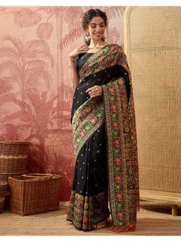 SATRANI - Women Black Silk Saree With Unstitched Blouse