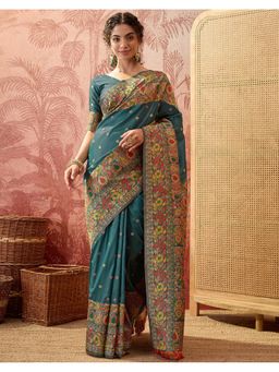 SATRANI - Women Blue Silk Saree With Unstitched Blouse