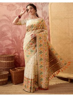 SATRANI - Women OFF white Silk Saree With Unstitched Blouse
