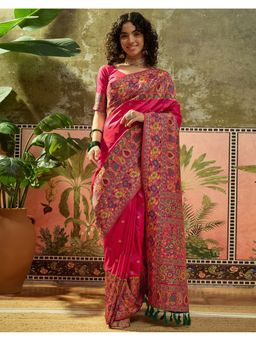 SATRANI - Women Dark Pink Silk Saree With Unstitched Blouse