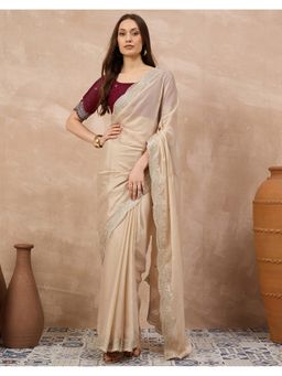 SATRANI - Women Beige Silk Saree With Unstitched Blouse