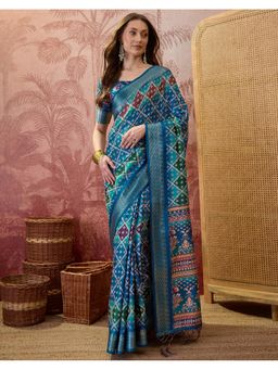 SATRANI - Women Blue Silk Saree With Unstitched Blouse