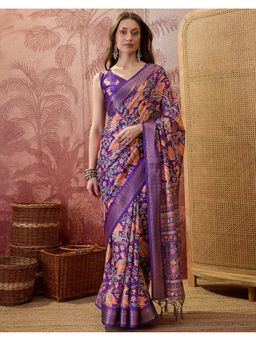 SATRANI - Women Purple Silk Saree With Unstitched Blouse
