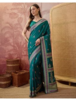 SATRANI - Women Green Silk Saree With Unstitched Blouse
