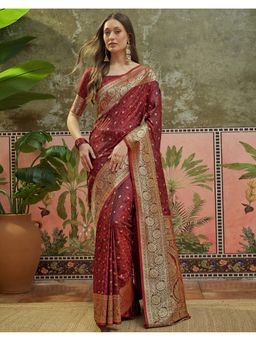 SATRANI - Women Maroon Silk Saree With Unstitched Blouse