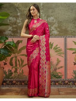 SATRANI - Women Pink Silk Saree With Unstitched Blouse