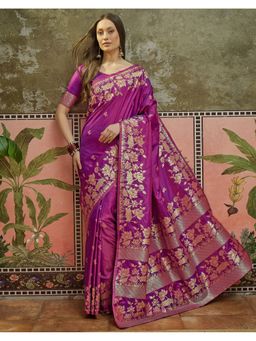 SATRANI - Women Purple Silk Saree With Unstitched Blouse