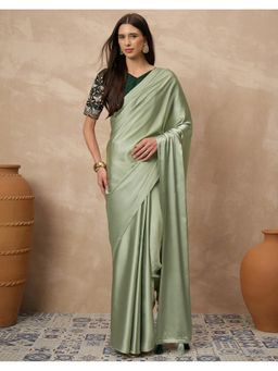 SATRANI - Women Pista Green Silk Saree With Unstitched Blouse