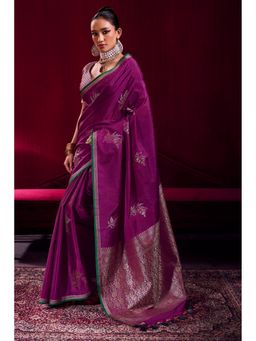 Mysilklove - Women Purple Satin Soft Silk Saree